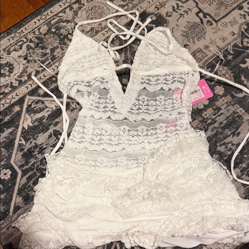 White Lace Strappy Romper